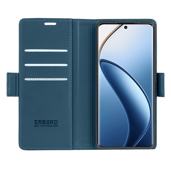 Чехол для Realme 12 Pro 5G / 12 Pro+ 5G, ERBORD Glossy Litchi, кошелек с клапаном, синий