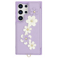 Чехол для Samsung Galaxy S24 Ultra, Leather Flower Card Slot, фиолетовый