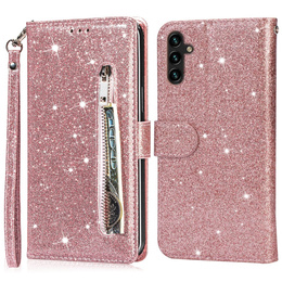 Откидной чехол для Samsung Galaxy A36 5G, Wallet Zipper Pocket Glittery, розовый rose gold