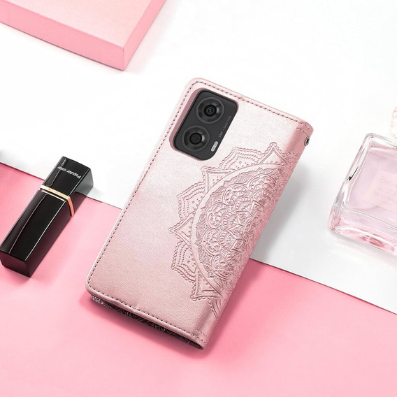 Чохол-книжка для Motorola Moto E14, Mandala, рожевий