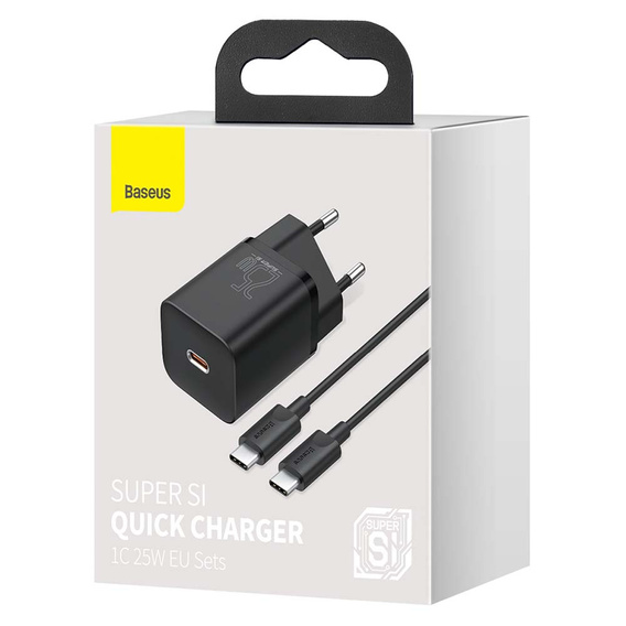 Мережевий зарядний пристрій Baseus Super Si PD 25 Вт USB-C + кабель USB-C, чорний