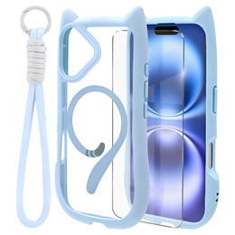 Чохол для iPhone 16, для MagSafe, Cute Cat, м'яти + захисне скло
