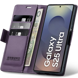 Чохол для Samsung Galaxy S25 Ultra, ERBORD Glossy Litchi, гаманець з клапаном, фіолетовий