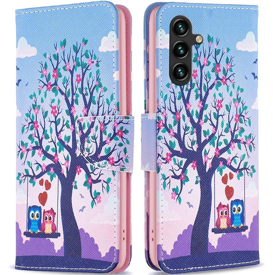 Откидной чехол для Samsung Galaxy A15, Wallet, two owls + 9H стекло