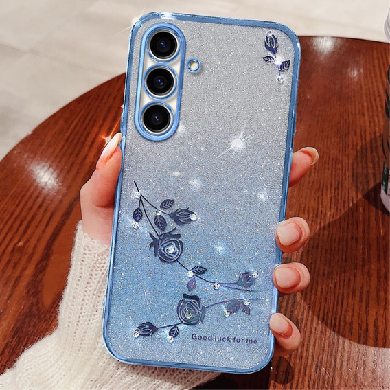 Чехол для Samsung Galaxy A05s 4G, Glitter Flower, синий