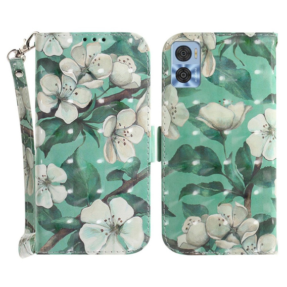 Откидной чехол для Motorola Moto E22 / E22i, Wallet, flowers, белый