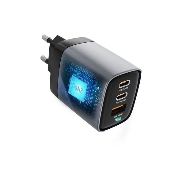 Зарядное устройство Forcell USB-A / 2x USB-C 3.45A GaN 70W PD QC 4.0, серый