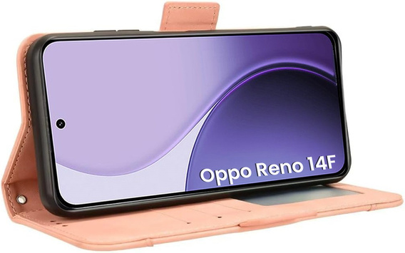 Чехол-флип для Oppo Reno 14F, слот для карт, кошелек, розовый