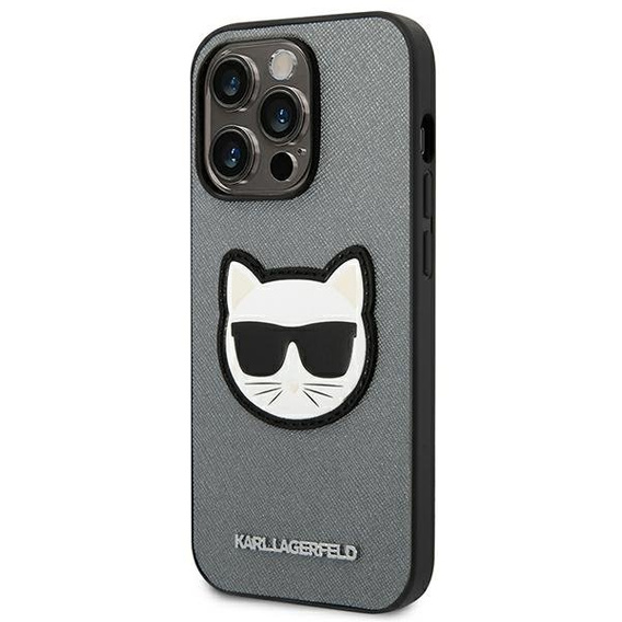 Чехол Karl Lagerfeld до iPhone 14 Pro Max, Saffiano Choupette Head Patch, серебряный