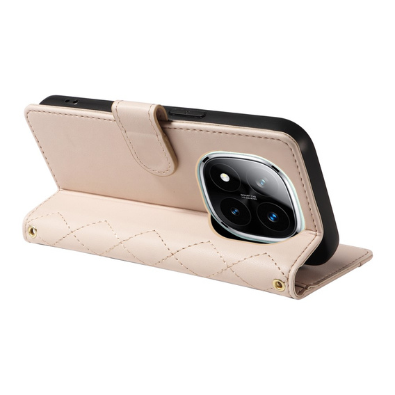 чехол-крышка для Xiaomi Redmi Note 14 Pro 5G / Xiaomi Redmi Note 14 Pro+ 5G / Xiaomi Poco X7 5G, Rhombus Crossbody Leather, бежевый