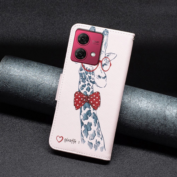 Откидной чехол для Motorola Moto G84 5G, Wallet, giraffe, розовый