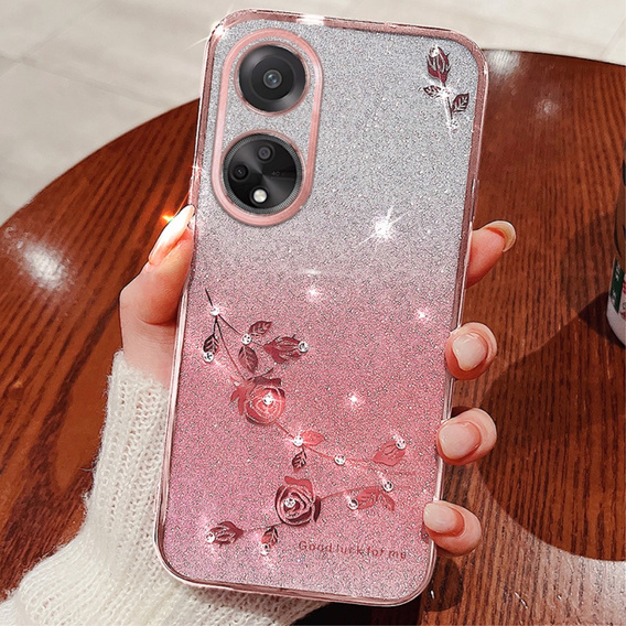 Чохол для Oppo A78 4G, Glitter Flower, рожевий rose gold