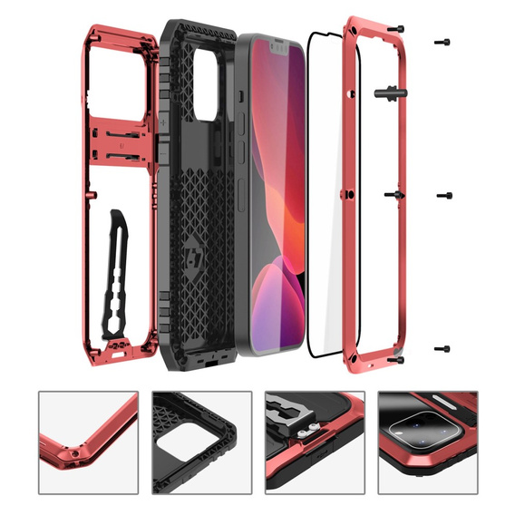 Броньований чохол для iPhone 14 Pro, Metal Hybrid, червоний