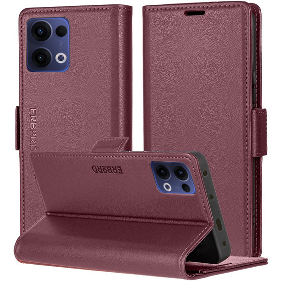 Чехол для Oppo Reno 13, ERBORD Glossy Litchi, кошелек с клапаном, красный