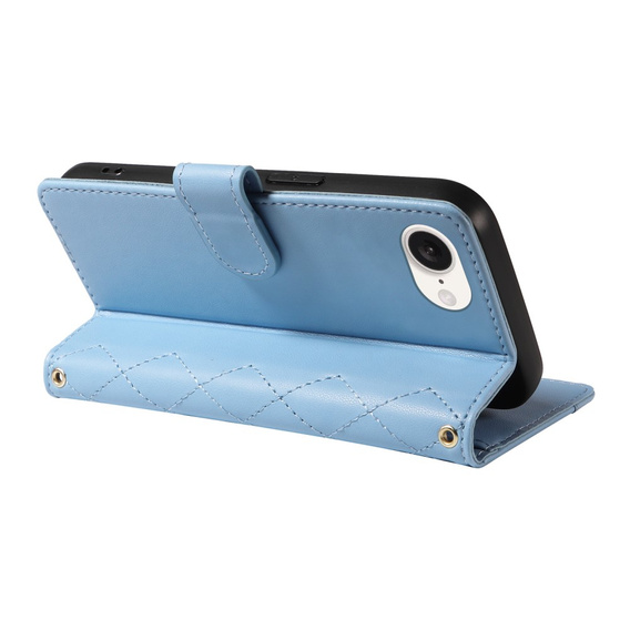 чехол-крышка для iPhone 16E, Rhombus Crossbody Leather, синий