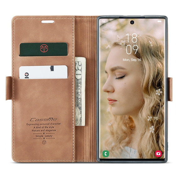 Чехол CASEME для Samsung Galaxy S22 Ultra, Leather Wallet Case, коричневый