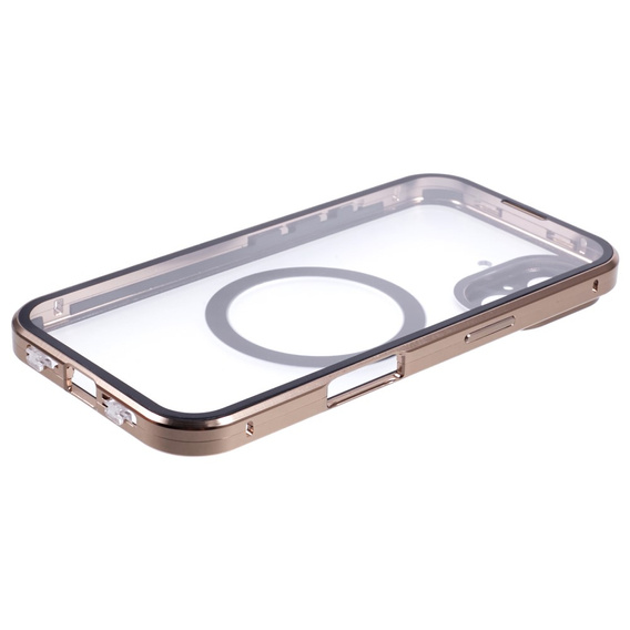 Магнитный чехол с двойным стеклом MagSafe для iPhone 16, золотой
