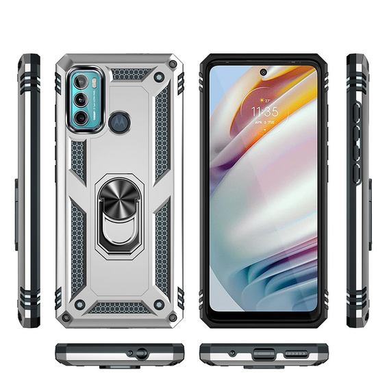 Бронированный Чехол до Motorola Moto G60, Nox Case Ring, серебряный