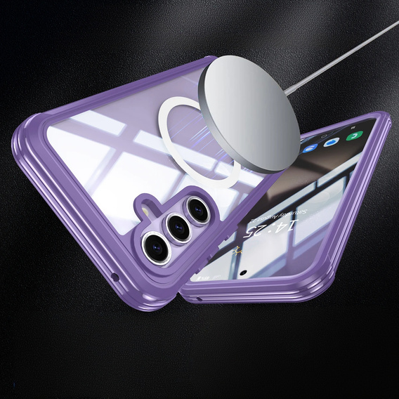 Чехол для Samsung Galaxy S25, Shockproof, со стеклом, для MagSafe, фиолетовый