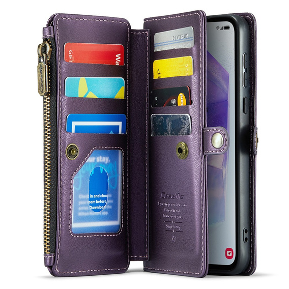 Чехол CASEME для Samsung Galaxy A55 5G, RFID Leather Wallet, с плечевым ремнем, фиолетовый