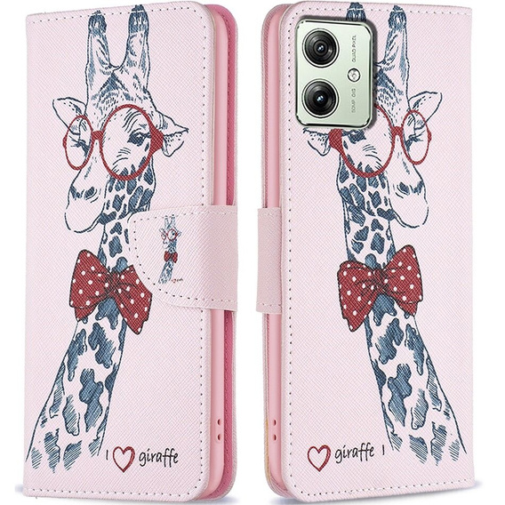 Откидной чехол для Motorola Moto G54 5G, Wallet, giraffe, розовый