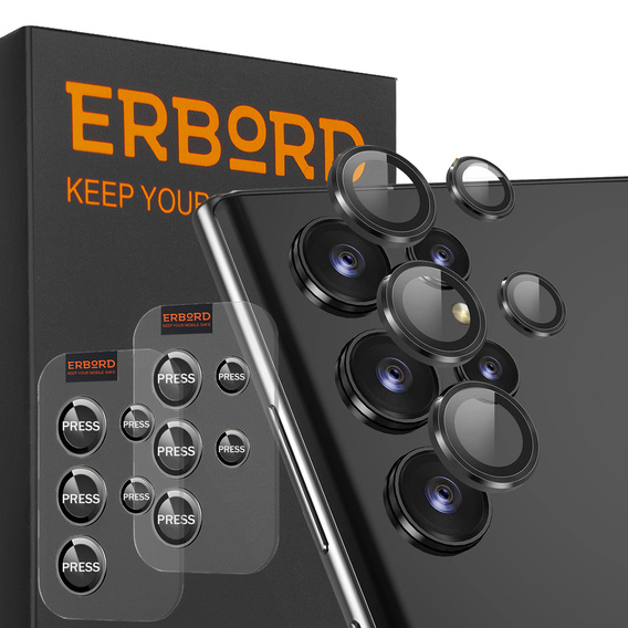 2x закаленное стекло ERBORD OPTIK Pro для камеры Samsung Galaxy S24 Ultra, чёрный