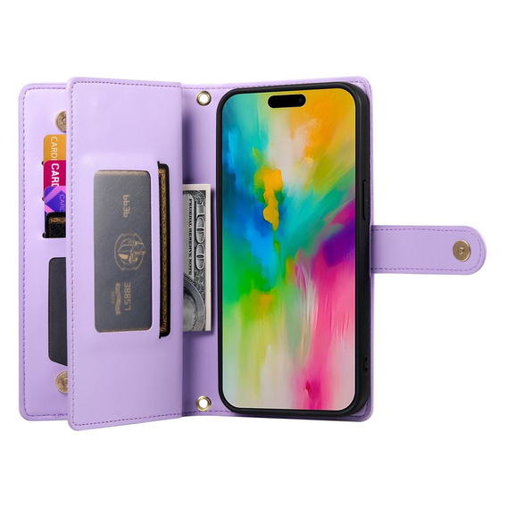 Чохол-книжка для iPhone 16 Pro Max, Wallet Zipper Pocket, фіолетовий