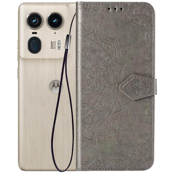 Чохол-книжка для Motorola Edge 50 Ultra, Mandala, сірий