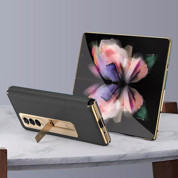 Чехол со стеклом для Samsung Galaxy Z Fold 4 5G, Kickstand Cross Texture, Black