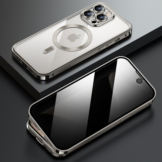 Чохол для iPhone 15 Pro, Privacy Dual Glass, для MagSafe, сріблястий