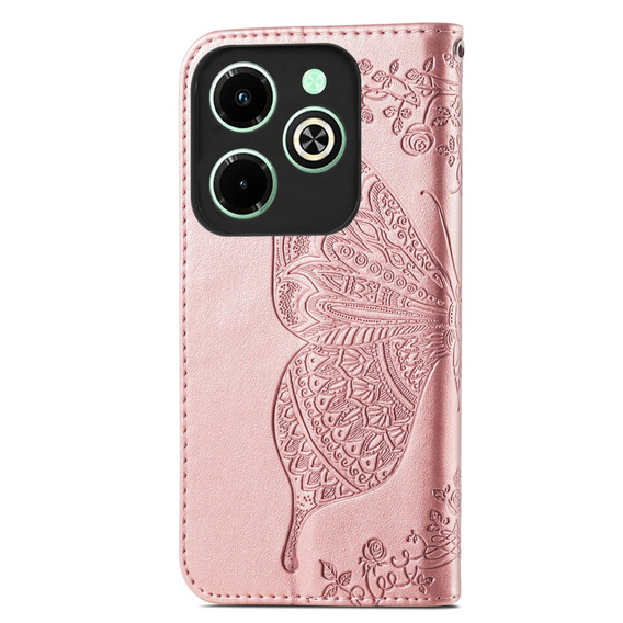 Чохол-книжка для Infinix Hot 40i, Butterfly, рожевий rose gold