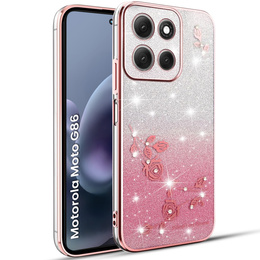 Чохол для Motorola Moto G86 5G, Glitter Flower, рожевий rose gold
