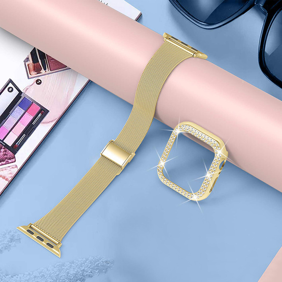 Металический браслет с чехлом для часов Apple Watch 4/5/6/SE 44mm, Gold