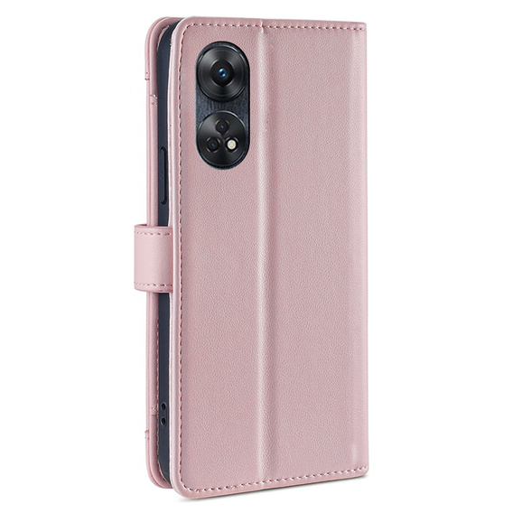 Откидной чехол для Oppo Reno8 T 4G, Wallet Zipper Pocket, розовый