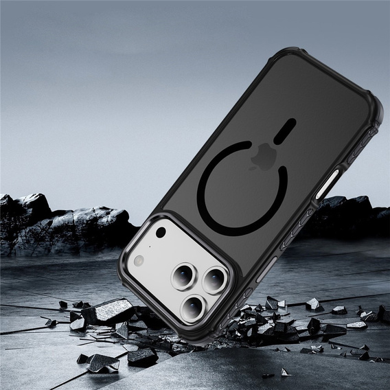 Матовий чохол для iPhone 17 Pro Max, броньований, для MagSafe, димчастий з чорними боковинами