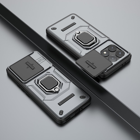 Чехол для Xiaomi Poco F6 Pro, KickStand Camera Lens, серый