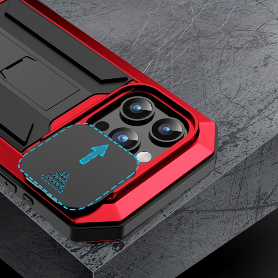 Чехол для iPhone 15 Pro, R-JUST CamShield Slide, бронированный, красный / черный