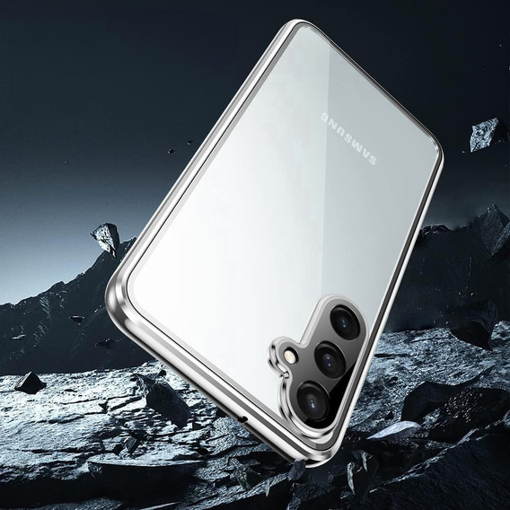 Чехол для Samsung Galaxy S24 FE, Magnetic Dual Glass, серебряный