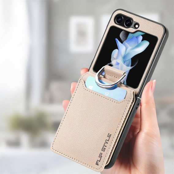 Чохол для Samsung Galaxy Z Flip7 FE / Z Flip6, Card Slot Ring Case, бежевий