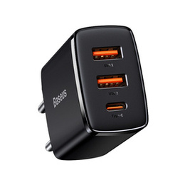 BASEUS  Зарядное устройство 2xUSB + USB Type-C, 30W1- Black
