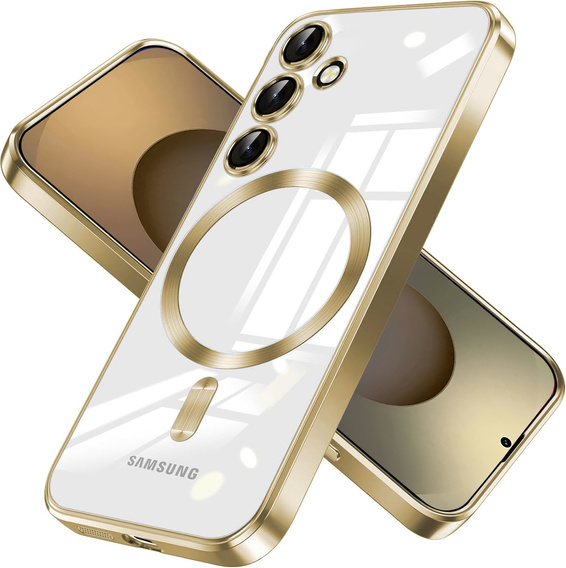 Чехол для Samsung Galaxy S25, Electro MagSafe, золотой + стекло для экрана