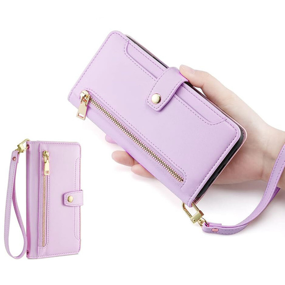 Откидной чехол для Xiaomi Poco F6 Pro, Wallet Zipper Pocket, фиолетовый