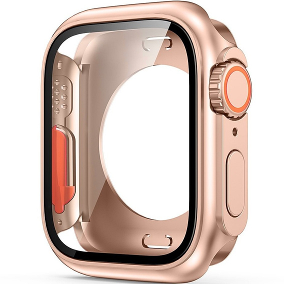 2в1 чехол и защитное стекло для часов Apple Watch 7/8 45MM, Rose Gold/Orange