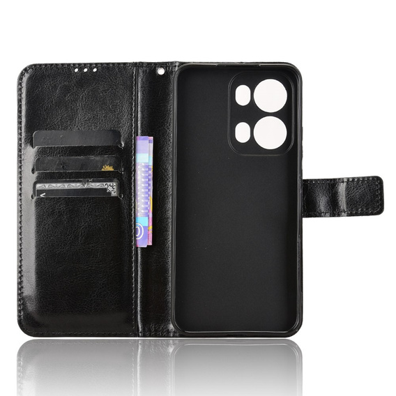 Откидной чехол для Oppo Reno 13 Pro, Crazy Horse Wallet, чёрный