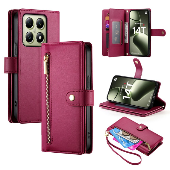 Чохол-книжка для Xiaomi 14T, Wallet Zipper Pocket, червоний