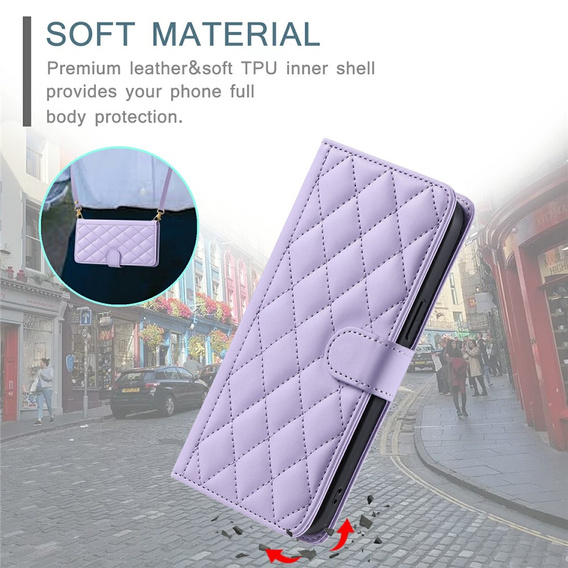 чехол-крышка для Samsung Galaxy S25 FE, Rhombus Crossbody Leather, фиолетовый
