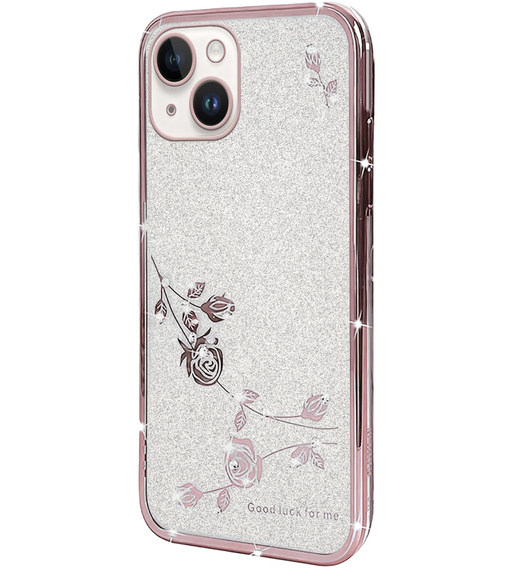 Чехол для iPhone 14, Glitter Flower, розовый rose gold