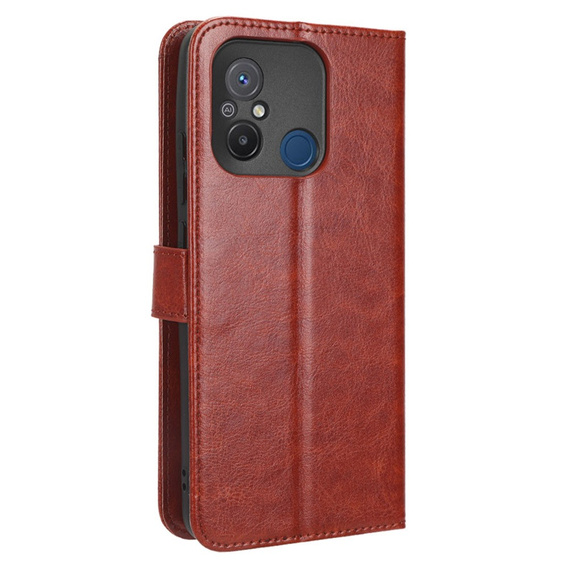 Откидной чехол для Xiaomi Redmi 12C, Crazy Horse Wallet, коричневый