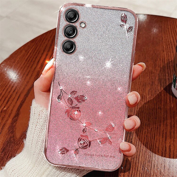 Чохол для Samsung Galaxy A55 5G, Glitter Flower, рожевий rose gold