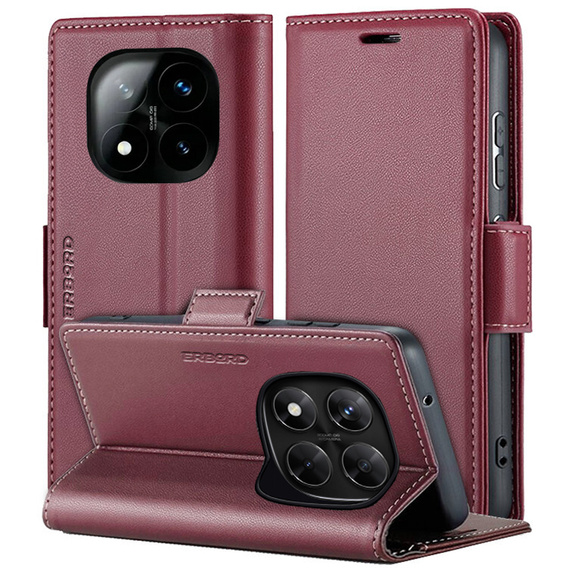 Чехол для Xiaomi Redmi Note 14 Pro+ 5G / Xiaomi Poco X7 5G / Xiaomi Redmi Note 14 Pro 5G, ERBORD Glossy Litchi, кошелек с клапаном, красный